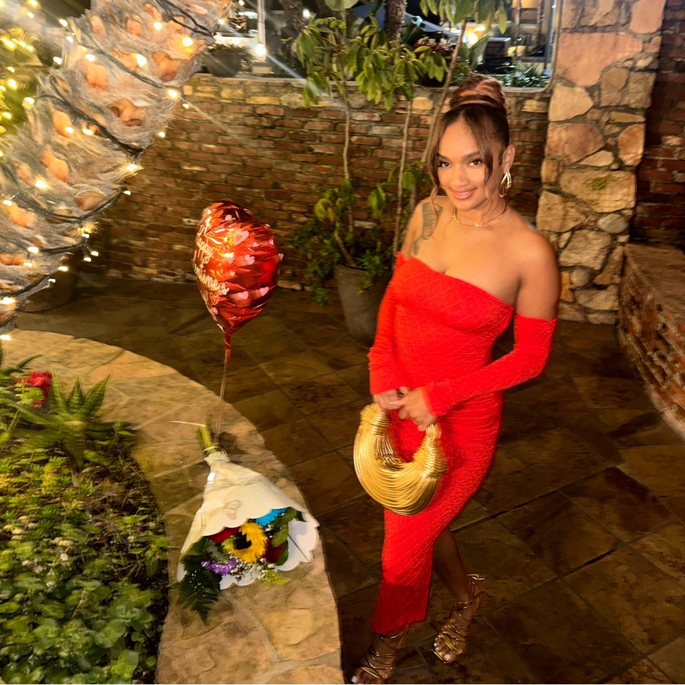 Red Dress With Gloves